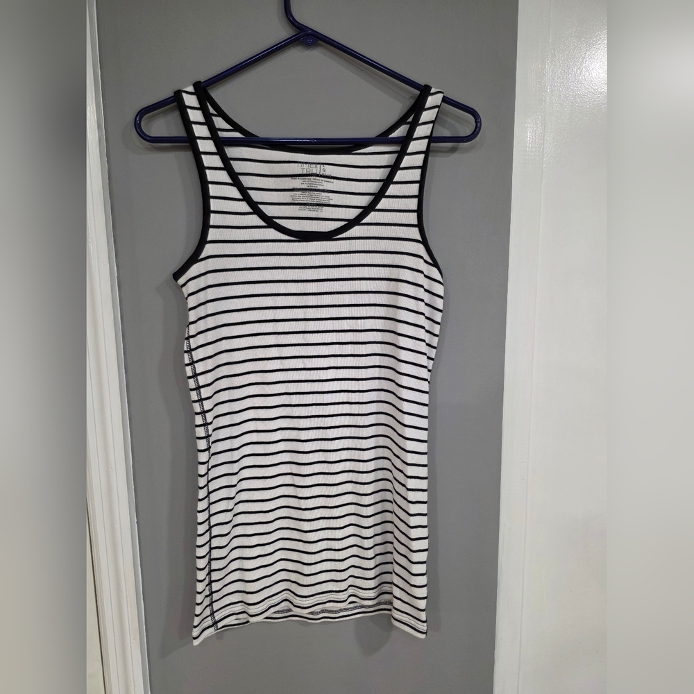 Time and Tru Black and White Striped Top